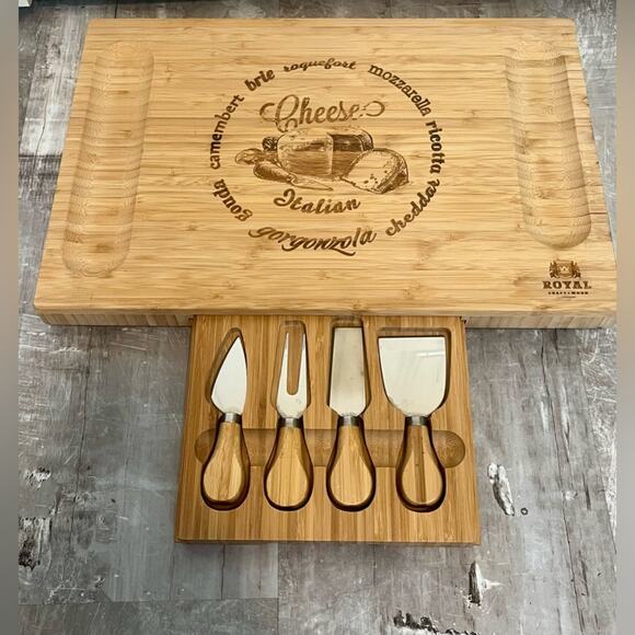 Royal Craftwood Italian Cheese Charcuterie Board with Cutlery Set - Picture 1 of 8